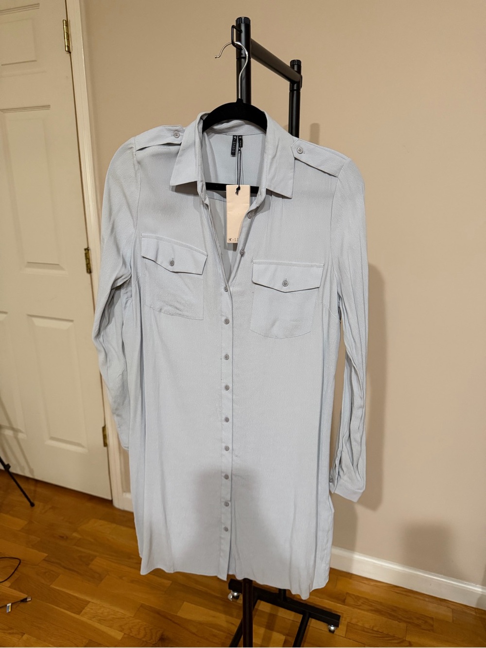 ST. studio Pale Blue Button-Front Utility Shirt